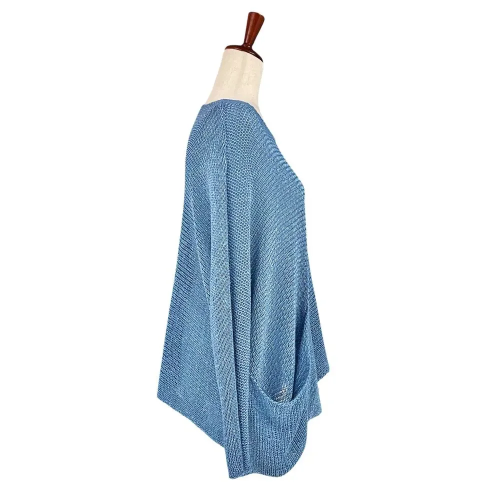 ALEMBIKA Lagenlook Knit Mesh Asymmetric Relaxed Blue Sweater Size S